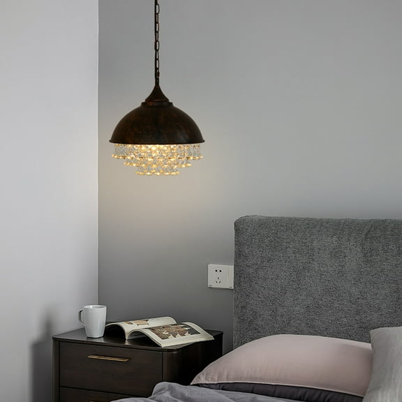 Vintage Industrial Crystal Pendant Light Mini Rust Hanging Lamp Chandelier for Kitchen Island