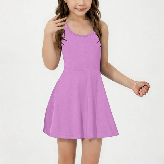 XXWXYD Girls Sleeveless Tennis Dress A-Line Racerback Workout Dress, Athletic Dress for School Sports Performance, Quick -Dry Sporty Dresses Active Outfits for Girls