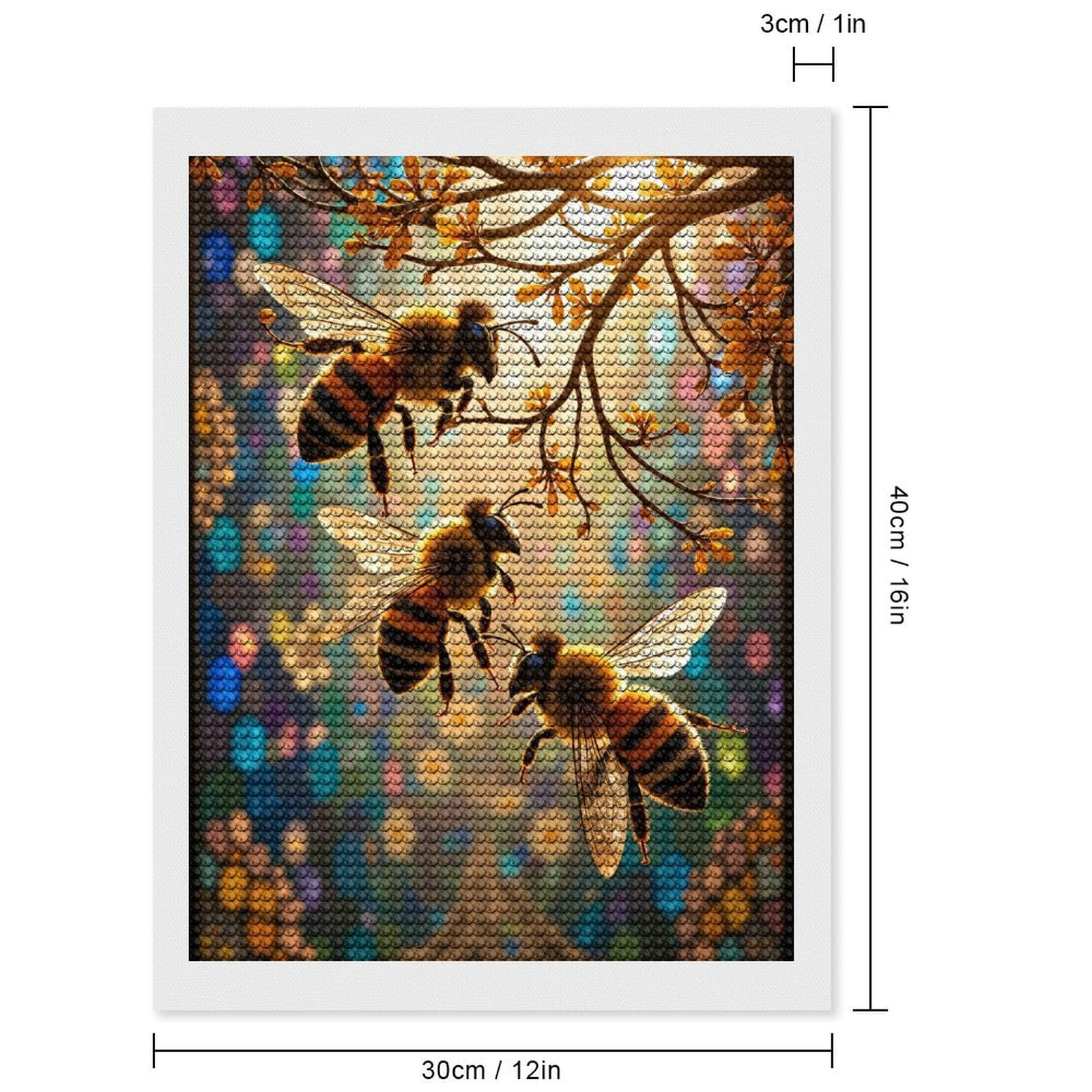 Diamond Art Kits for Adults, Bees On Blossoms Colorful Scene 5D Diamond Painting Kits for Adults Beginners, DIY Full Drill Diamond Painting, Gem Art and Crafts 12x16