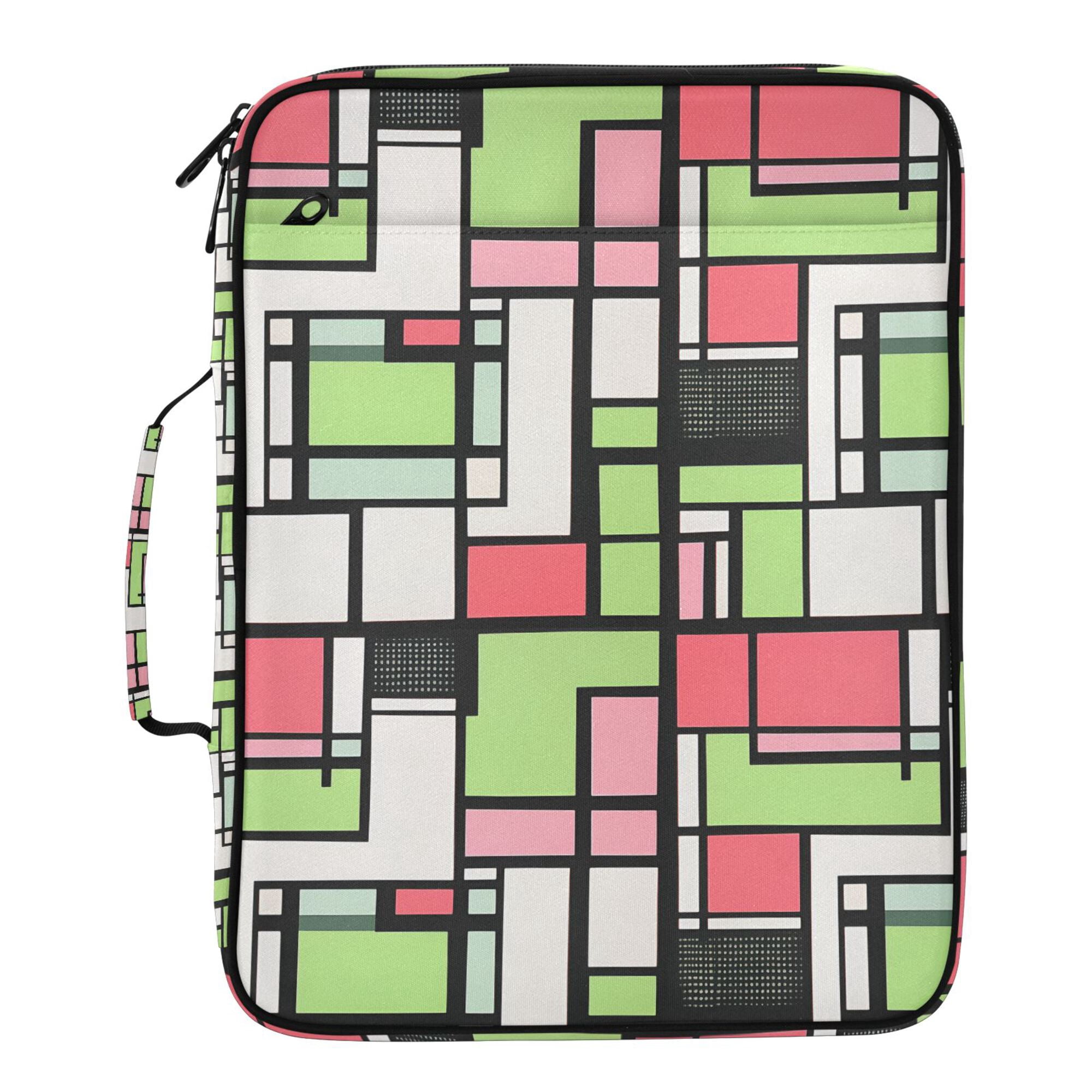 FORMRS Accordion File Folder A4 Size 7-Pocket Expanding Document Organizer Bag with 3 Ring Binder, Green Abstract Geometric