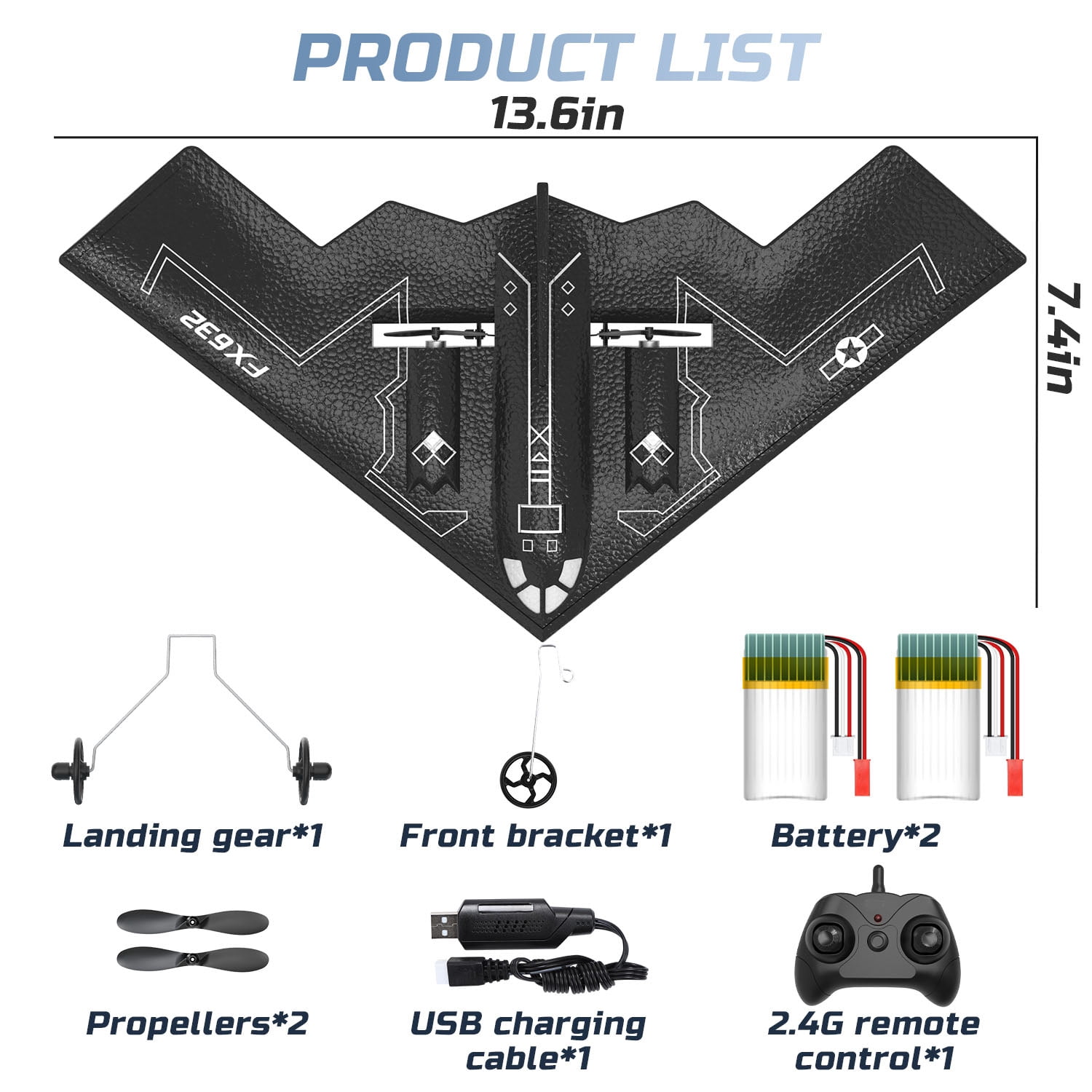 JoyStone Foam RC Airplane B2 Spirit Stealth Bomber Plane, 2 Channels 2.4 GHz RC Plane Toy, Easy to Fly RC Glider for Kids Boys Girls Adults