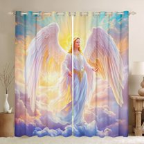 jejeloiu God Curtains and Drapes,Merry Christmas Black Out Curtains,Pink White Curtains Pack of 2 (52x63 Each) For Girls,Luxury Bedroom Decor