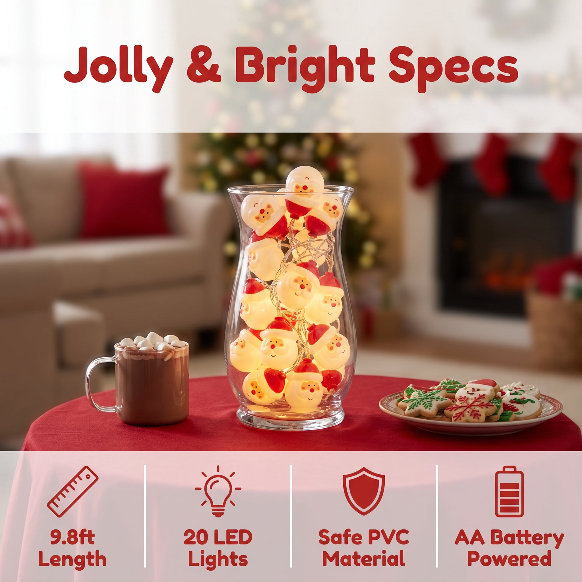 Unique Bargains Fairy Garlands Yuletide Noel Lamps 9.8 ft Red Hat Man Battery Operated