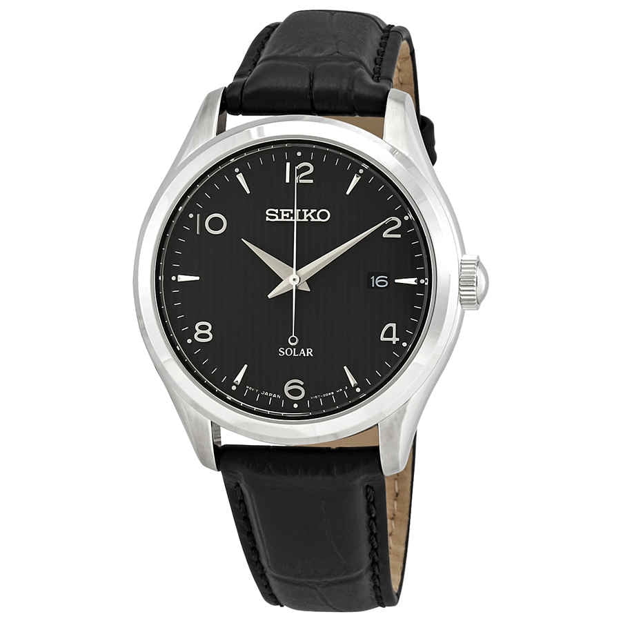 Seiko Black Dial Men s Leather Watch SNE495 Walmart