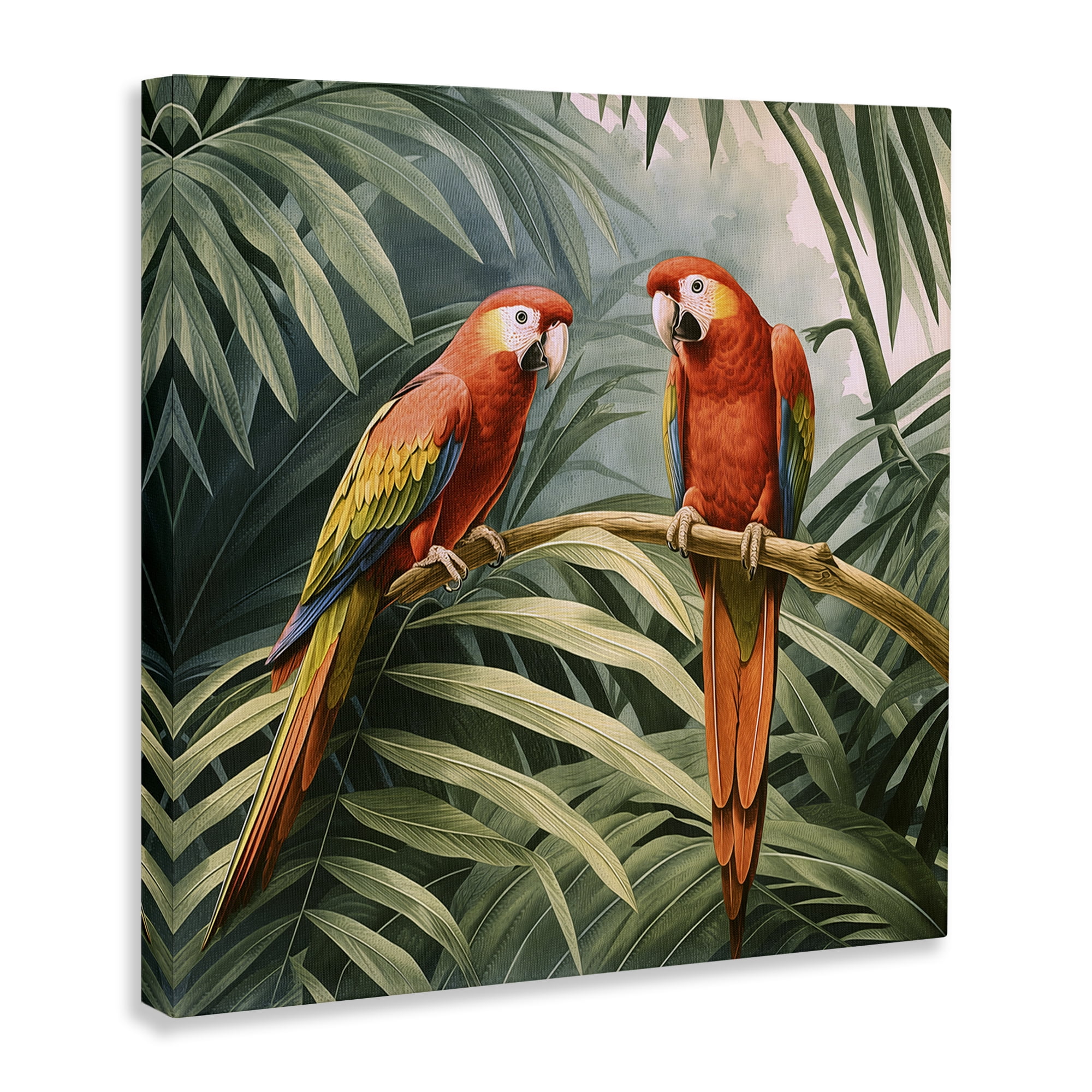 Stupell Industries Parrot Duo in Rainforest Animals Painting Wrapped Canvas Art Print Wall Art, 24 x 24