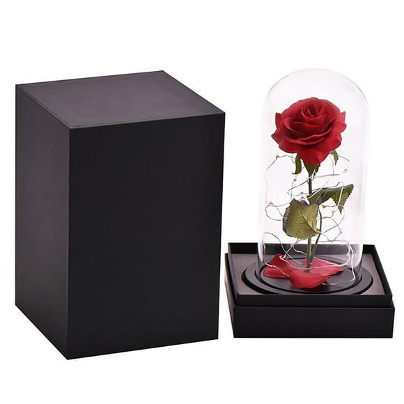 kurtrusly Dome Red Rose Wood Base dome rose adornment Led Light String Oxford Cloth Artificial Flower Dome Rose Decoration