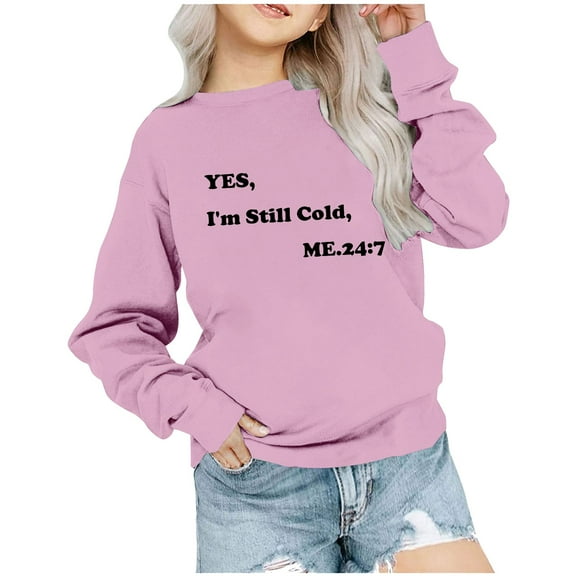 Fesfesfes Girls and Boys Fashion Tops Size 1-12 Round Neck Comfortable Hoodless Pullover Sweatshirts Cute Long Sleeve Shirts Fall and Winter Casual Solid Color Graphic Clothes
