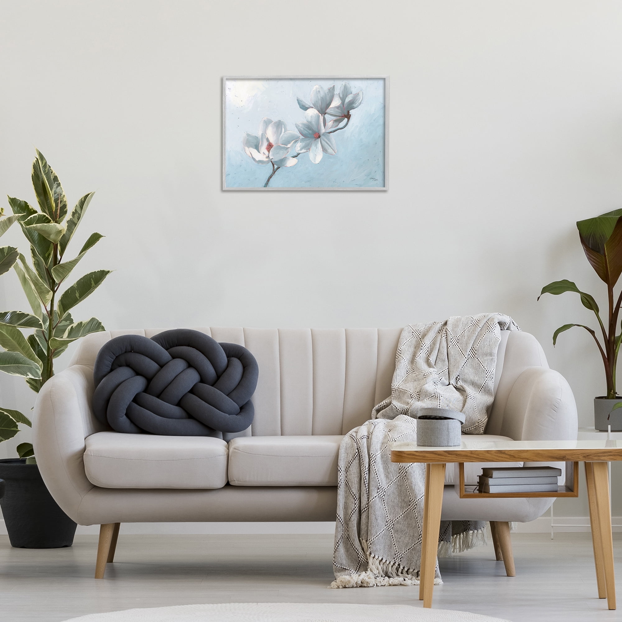 Stupell Industries Budding Magnolia Blooms Botanical & Floral Painting Gray Framed Art Print Wall Art, 24 x 16