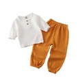 thumbnail image 1 of Spring Summer Children T-shirt Elastic Waist Trouser Set Long Sleeve Round Neck Tops Pants Kit Clothes Birthday Gift White Yellow 90cm, 1 of 9
