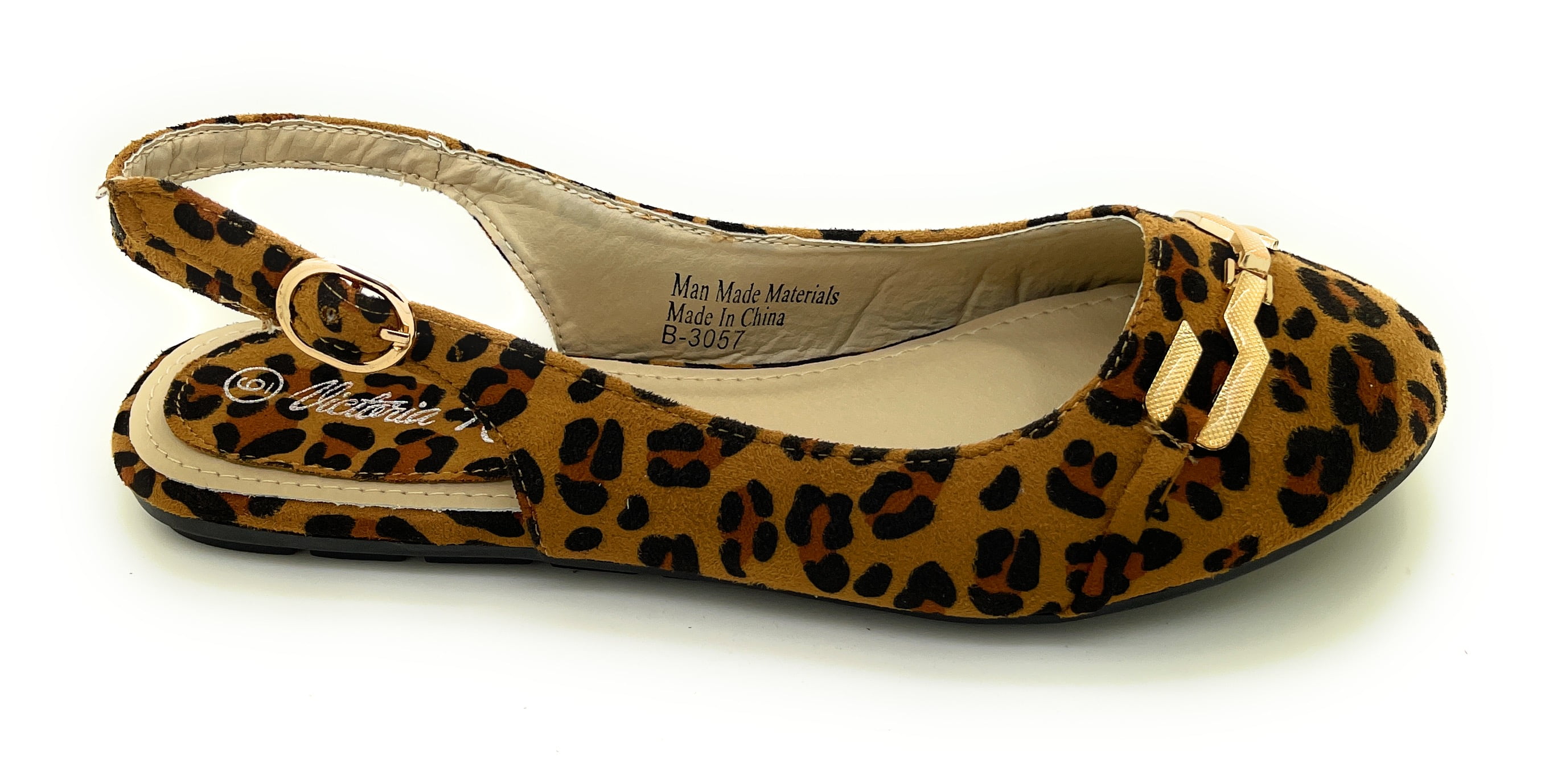 Women’s Leopard Print Slingback Flats – Open Back Pointed Toe Slip-On Shoes with Gold Chain Accent – Stylish Comfortable Casual Dress Flats for Work, Travel, or Everyday Wear