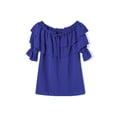 thumbnail image 6 of Caoirhny Women Fashion Wild Shirts Solid Color Boat-Neck Off-Shoulder Half Sleeve Chiffon Blouses Summer Casual Ruffles Tie-Up Tops, 6 of 9