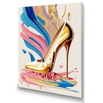 Designart Pink And Blue Art Deco High Heel Shoes VI Canvas Wall Art