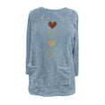 thumbnail image 4 of FRSASU Women's Fall Winter Plush Tops Love Heart Print Pullover Fleece Crewneck Sweatshirt Warm Sweater with Pockets Blue, 4 of 4