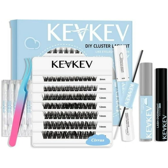 AIR-DIY Lash Extension Kit 84 Pcs Lash Clusters with Lash Bond and Seal Lash Glue Remover Overnighter Seal and Applicator for DIY Eyelash Extension(Cirrus Kit,D-8-16mix)