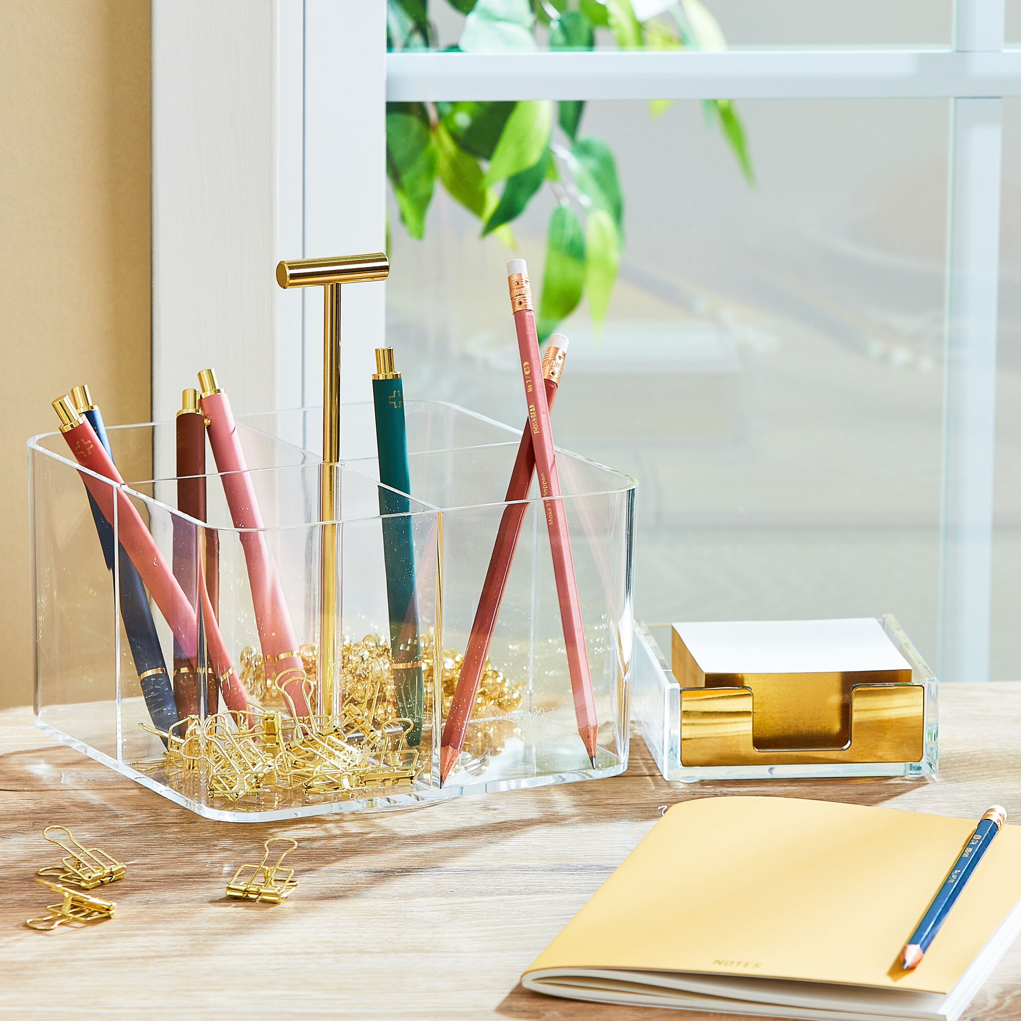 (2 pack) Pen+Gear Acrylic Rotating Desk Organizer, 6.57 in x 6.57 in x 7.28 in, 4 Compartments, Clear