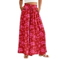 thumbnail image 3 of Women Casual High Waist Wide Leg Pants Summer Long Palazzo Pants Pocket Lounge Vacation Clothes Red Print XL, 3 of 8