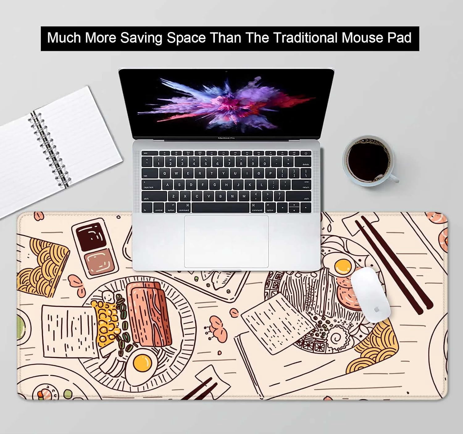 Japanese Food Desk Mat, XL Extra Large Gaming Mouse Pad, XXL Anti Slip Deskmat, Ramen Mousepad, Retro Sushi Foodie Japan Kawaii Full Desk Mouse Pad- 35.4 x 15.7 Inch