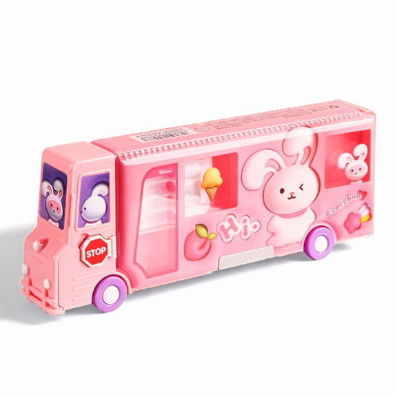 Pencil Case(ages 6-12), Cartoon Large Capacity Pencil Box with Sharpener, Best for Birthday Gifts(Pink)