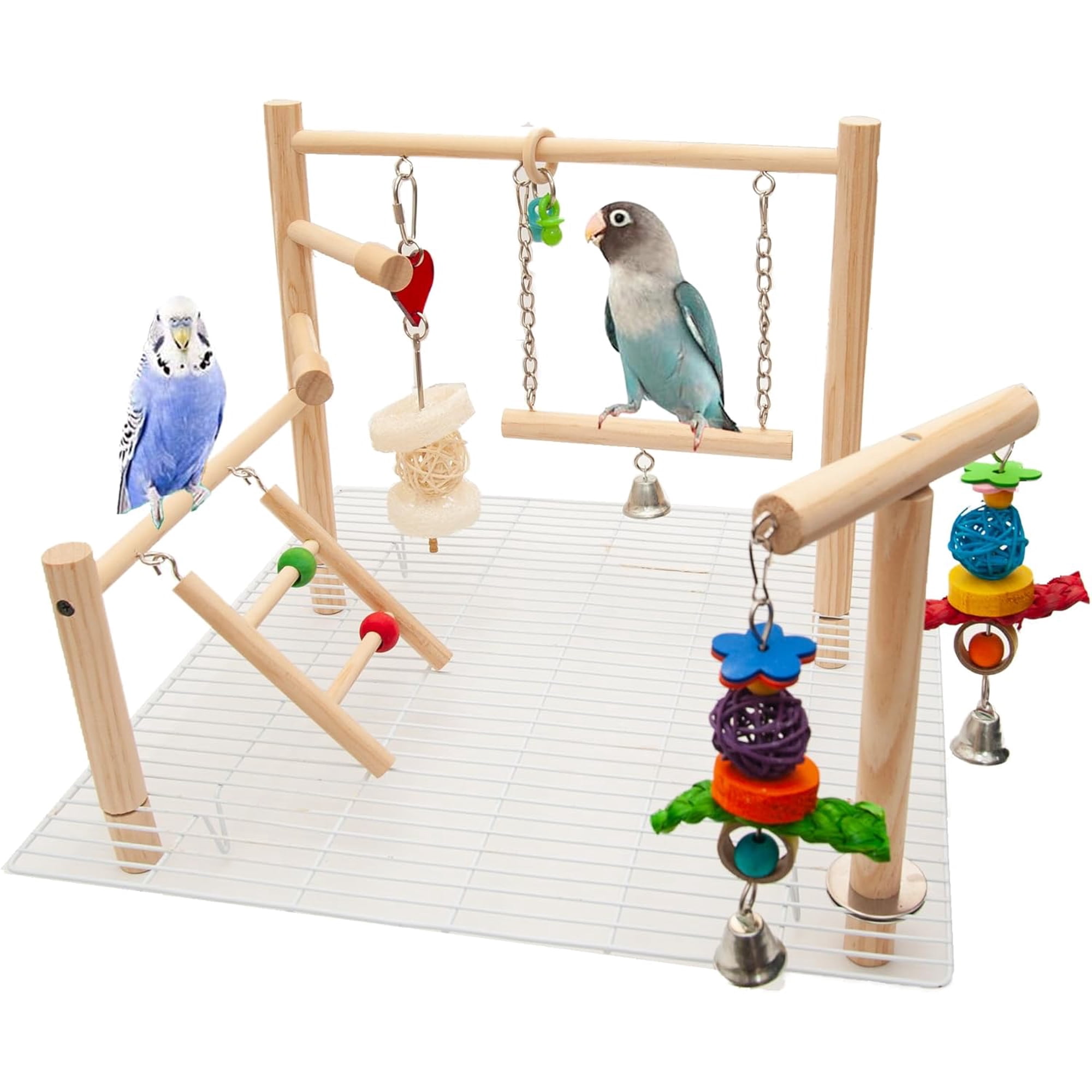 Small Bird Playground for Top of Cage Tree Bird Stands for Parrots Bird Play Ground - Outside Bird Cage Toys - Outside Bird Cage Accessories - Top Bird Cage Perch Cockatiel Playground (White, Small)