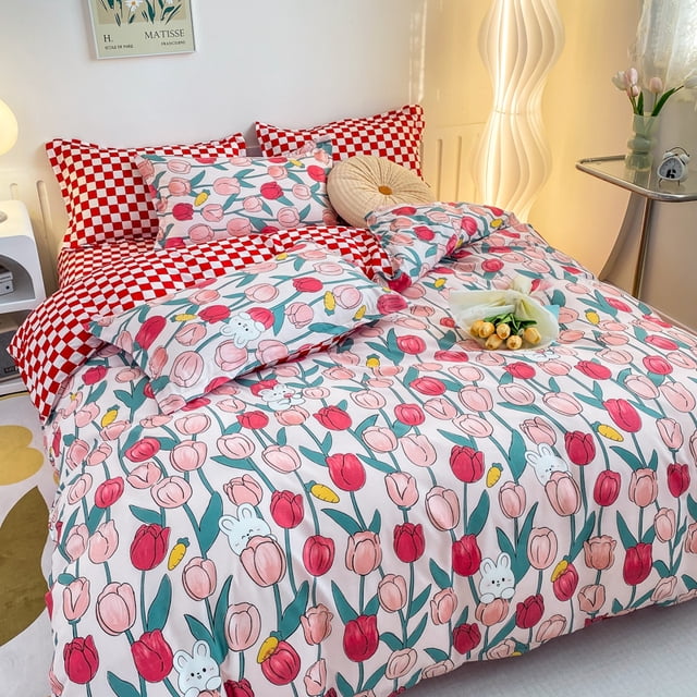 Yellow Floral Duvet Cover Set Flowers Double-sided Printing Bedding Set Ultra Soft Microfiber Comforter Cover with 2 Pillowcases