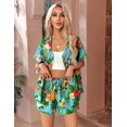 thumbnail image 4 of Ekouaer Womens Hawaiian 2 Piece Outfit Short Sleeve Button Down Shirt and Shorts Tracksuit Lounge Set, 4 of 5