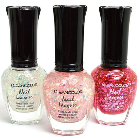 3 KLEANCOLOR NAIL GLITTER POLISH CHUNKY PINK PINKY MOON LACQUER (Best Drugstore Glitter Nail Polish)