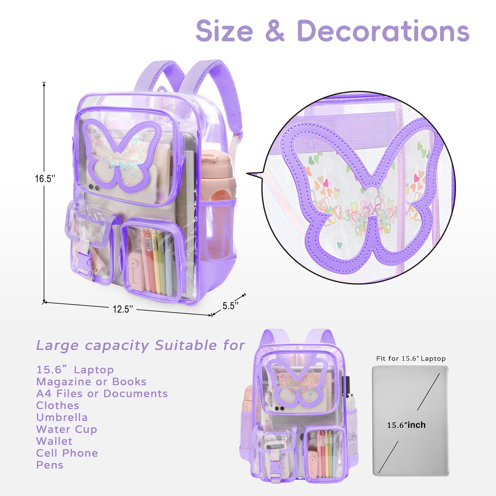 Transparenter Rucksack Aus PVC – Wasserdicht, 38x28x13 Cm, 36er-Set, Für Schule, Sport & Outdoor