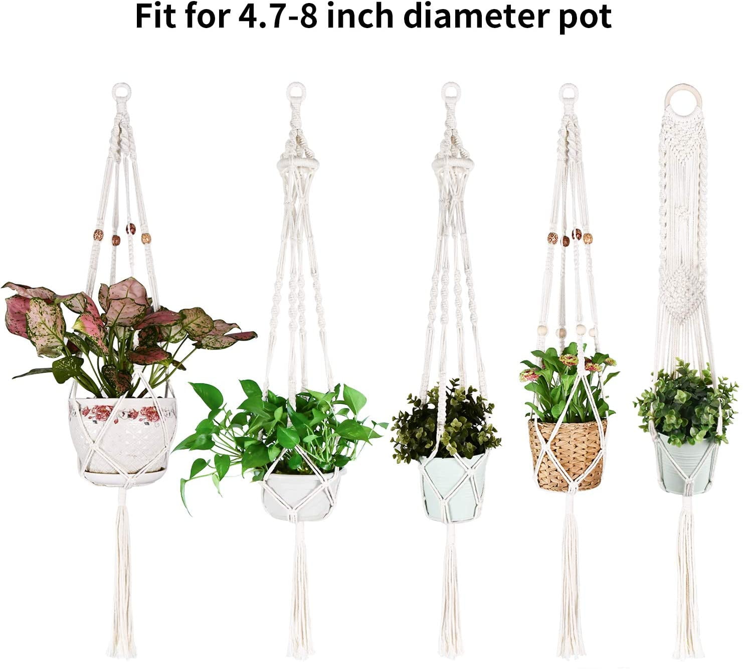 Handmade Woven Natural Cotton Rope Macrame Wall Hanging Planter Basket Flower Pot Odorless Not-Rotten for Indoor Outdoor Garden Patio Balcony Ceiling Decorations Boho Home Decor 2 Pcs Plant Hanger 