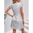 thumbnail image 4 of Women'S Striped Summer Dresses V Neck Casual Mini Dress Flutter Sleeve Ruffle Button Sundresses Grey L, 4 of 8
