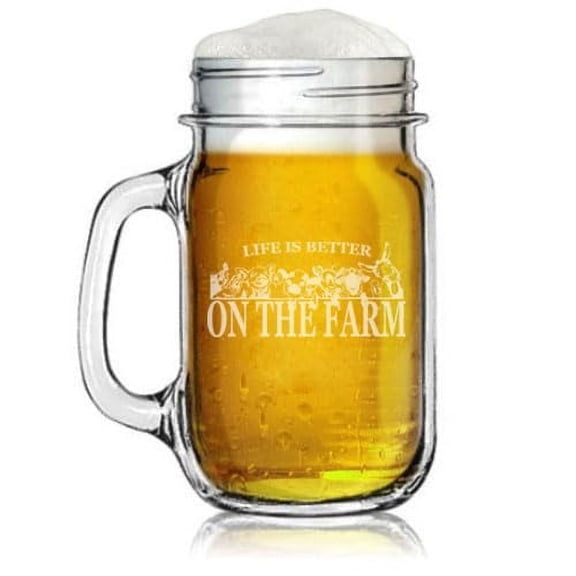 16oz Mason Jar Glass Mug w/Handle Gift Life Is Better On The Farm
