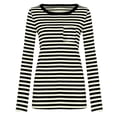 thumbnail image 5 of Wang6 Womens Long Sleeve Striped Tshirts Shirts Causal Loose Fit Going out Tops Crew Neck Graphic Tunic Tees with Pocket Black S, 5 of 6