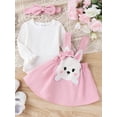 thumbnail image 2 of Bagilaanoe 3Pcs Newborn Easter Outfits Baby Girls Overalls Dress Set Ribbed Long Sleeve Romper Tops + Suspender Skirt + Headband 3M 6M 9M 12M 18M Infant Spring Casual Clothes, 2 of 9