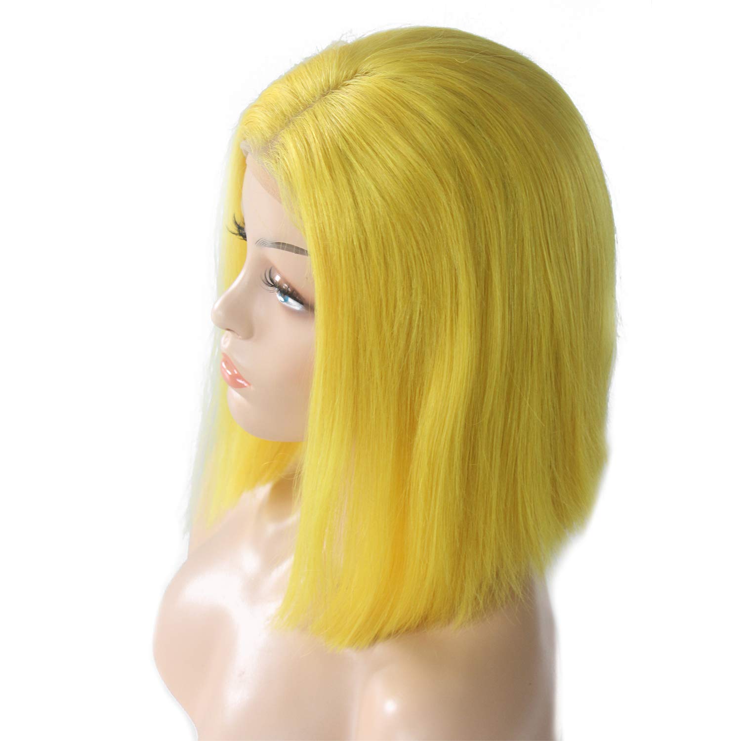 Colored Wigs Yellow Bob Wigs Lace Frontal Wigs Human Hair 13x4 Lace Front Wigs Brazilian Virgin Hair Short Straight Bob Wigs for Women Cosplay Wigs