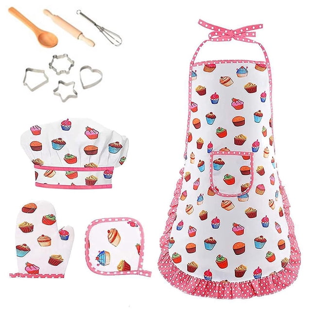 Juego de 11 piezas de delantal de cocina de juguete para niños para el hogar, juego de herramientas para hornear, mini pastel de cocina de simulación envolvente