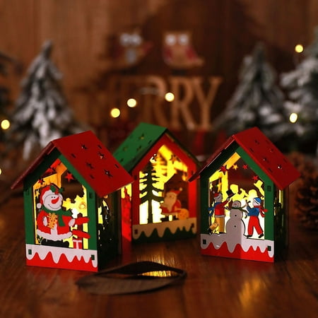 

Decor Store Creative DIY Assembled Painted Luminous Cabin Christmas Tree Pendant Xmas Decor