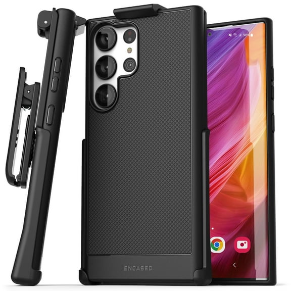 Encased Thin Armor Designed for Samsung Galaxy S23 Ultra Belt Clip Case, Slim Fit Phone Case with Holster (Black)