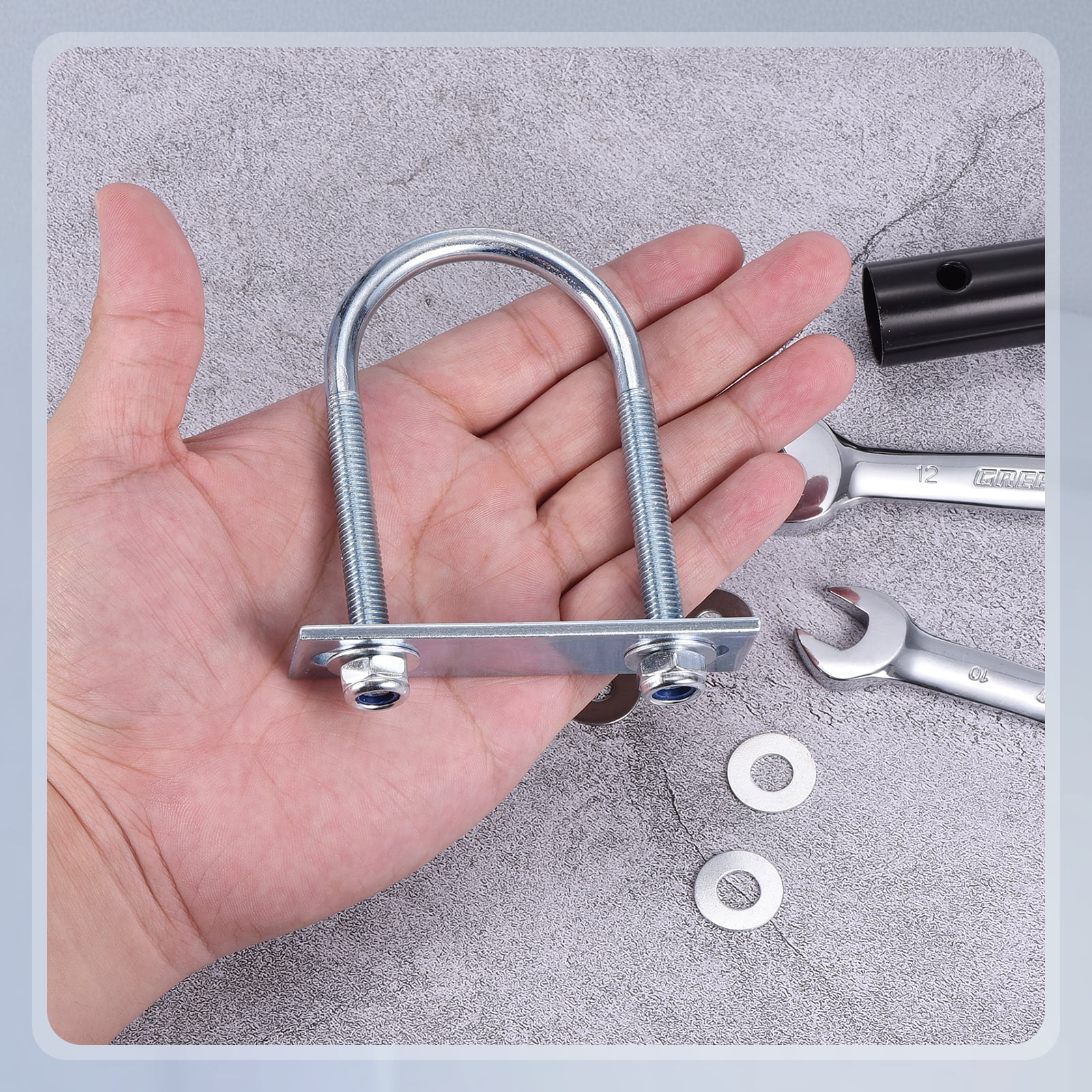U Bolts 4Set (M8x50x100mm), Round U Bolt Kits DN40 Carbon Steel with Nylon Lock Nut Washers Plates - for Construction, Pipe, Trailer, Automotive, Leaf Spring Fastener