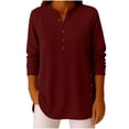 thumbnail image 3 of RongHuan Women's Crew Neck Tshirt Long Sleeve Henley Shirt Loose Fit Casual Tops Button Up Pullover Tees, 3 of 7