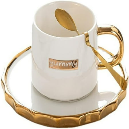 

QIBAXXYL Elegant and Stylish European Ceramic Tea Cup Set with Vibrant Glazed Coffee Mug - Stunning Design Perfect for Office and Restaurant Use - Complete 7.4 Oz Capacity Cup Spoon Sau