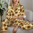 thumbnail image 5 of KLL Autumn Sunflowers Print Women's Long Sleeve Pajamas with Pants Sleepwear Loungewear 2 Set-Small, 5 of 7