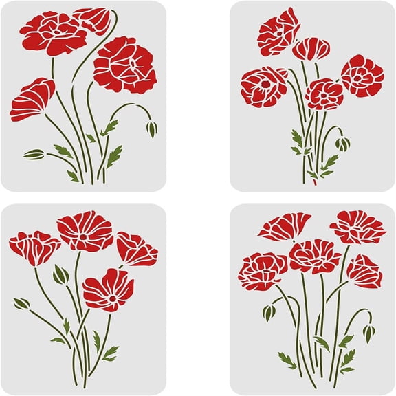 4PCS Flower Bouquet Stencil 29.7x21cm Large Wall Stencil Wildflower Stencils Bouquet Painting Stencils Plastic Field Flower Craft Stencil Spray Paint Stencils for Home Decoration