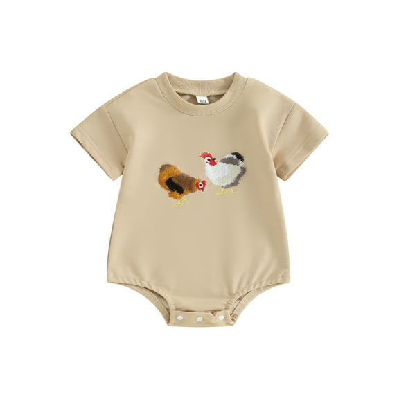 FEORJGP Infant Baby Boy Romper 3M 6M 12M 18M Newborn Round Neck T-shirt Bodysuit Short Sleeve Rooster Embroidery Jumpsuit Toddler Cute Sweet Casual Daily Summer Clothes