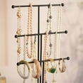 thumbnail image 3 of Gold T Type 3-Layer Jewelry Rack Display Prop Ring Storage Box Earring Jewelry Rack Necklaces Rings, 3 of 5