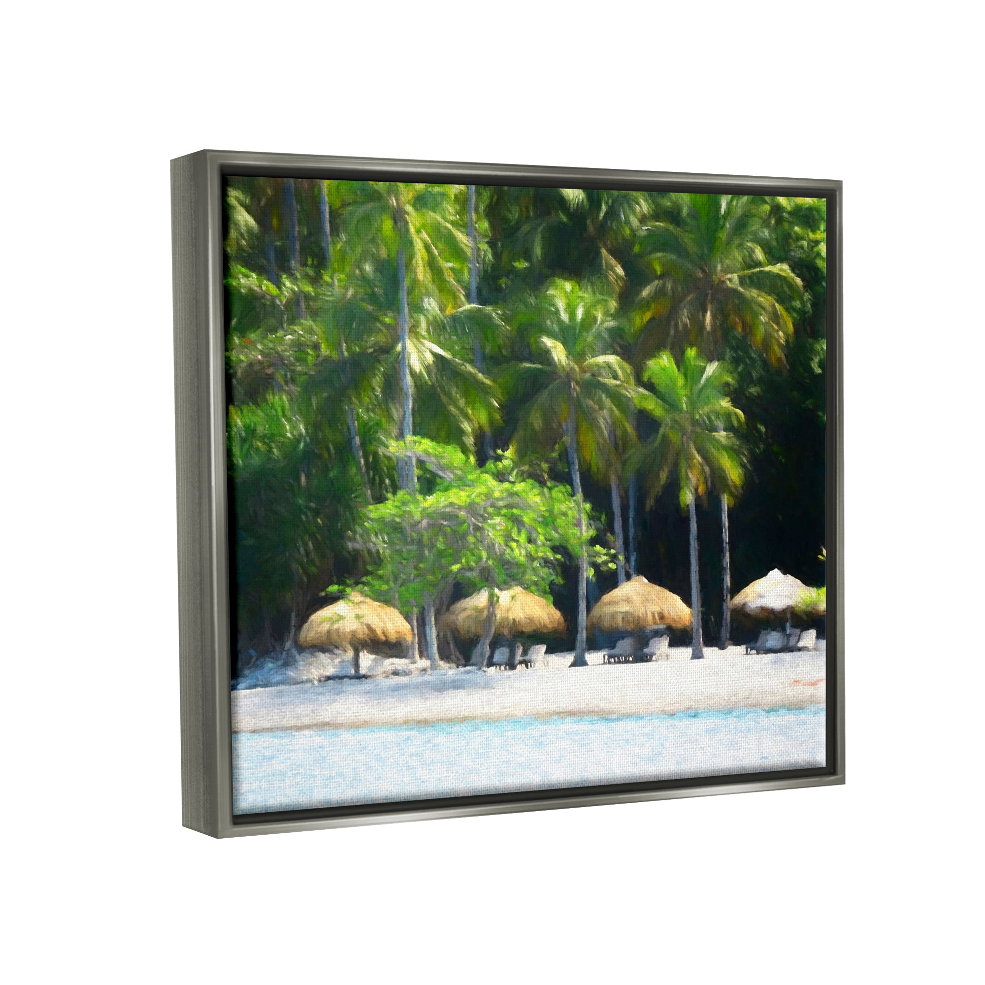 Stupell Industries Tropical Summer Beach Canopies Coastal Photography Gray Floater Framed Art Print Wall Art