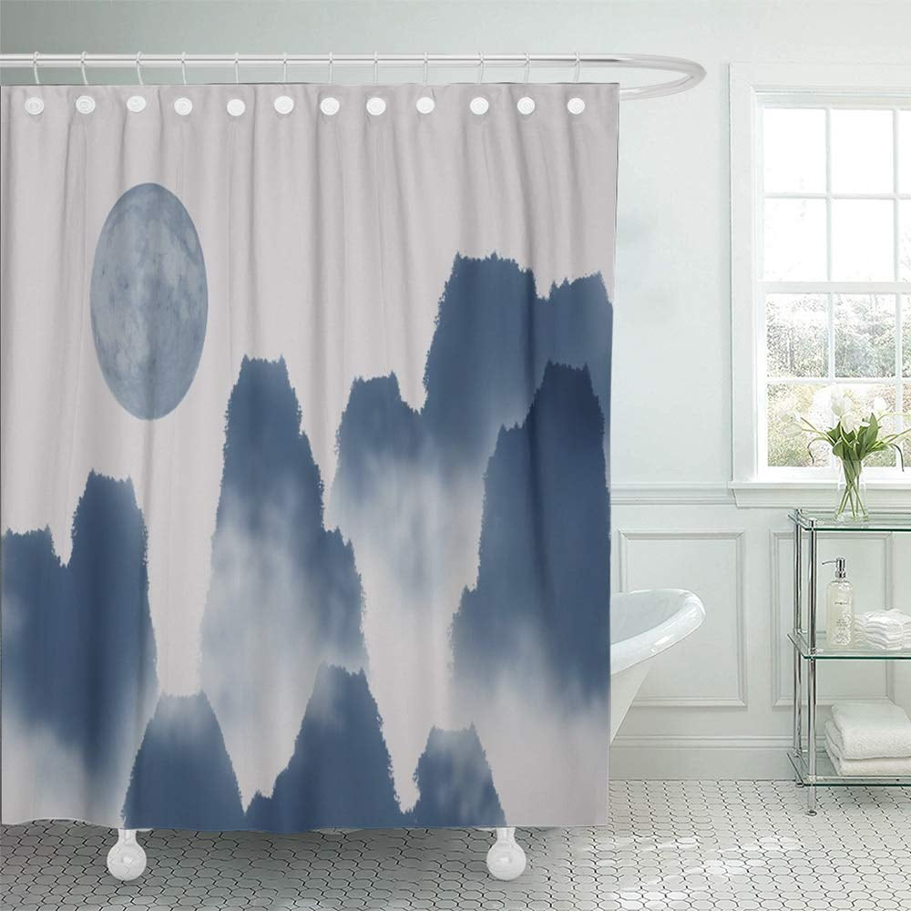 Waterproof Fabric Chinese Ink Painting Landscape Shower Curtain for Bathroom