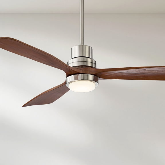 52" Casa Vieja Delta-Wing DC Rustic Farmhouse 3 Blade Indoor Ceiling Fan LED Light Remote Control Brushed Nickel Walnut Wood for Living Room Kitchen