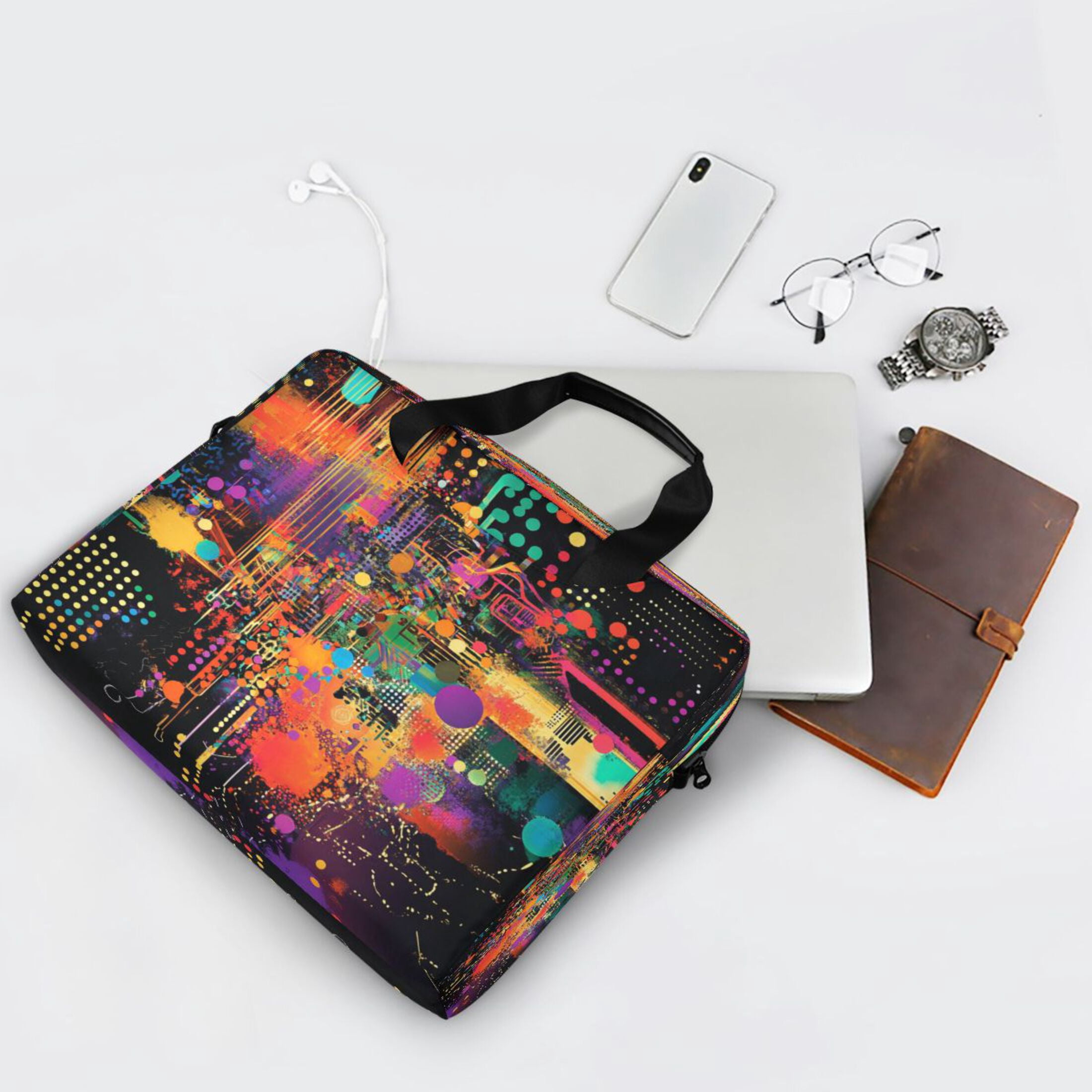 16" Laptop Tote Bag Laptop Sleeve Case Computer Briefcase for Work & Travel Data Streams Pattern