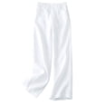 thumbnail image 4 of Qulqfy Linen Pants for Women Wide Leg Baggy Casual Petite High Waisted White Button Palazzo Pants 2XL, 4 of 8