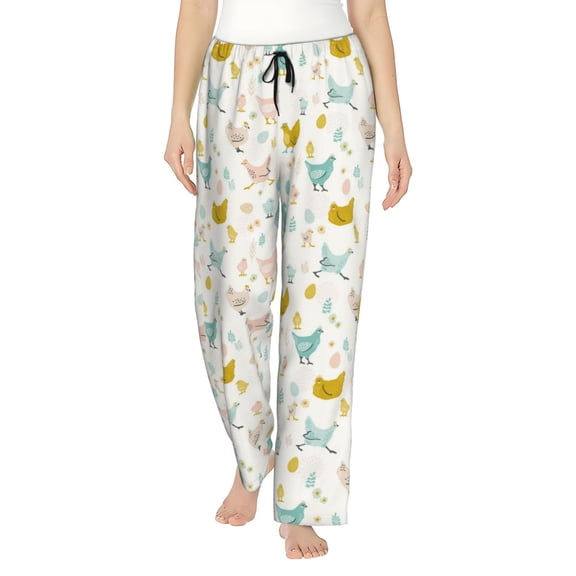 Logiee Chicken Print Women Pajama Pants,Comfy Pj Bottom with Pockets & Drawstring,Stretch Casual Sleepwear-Small