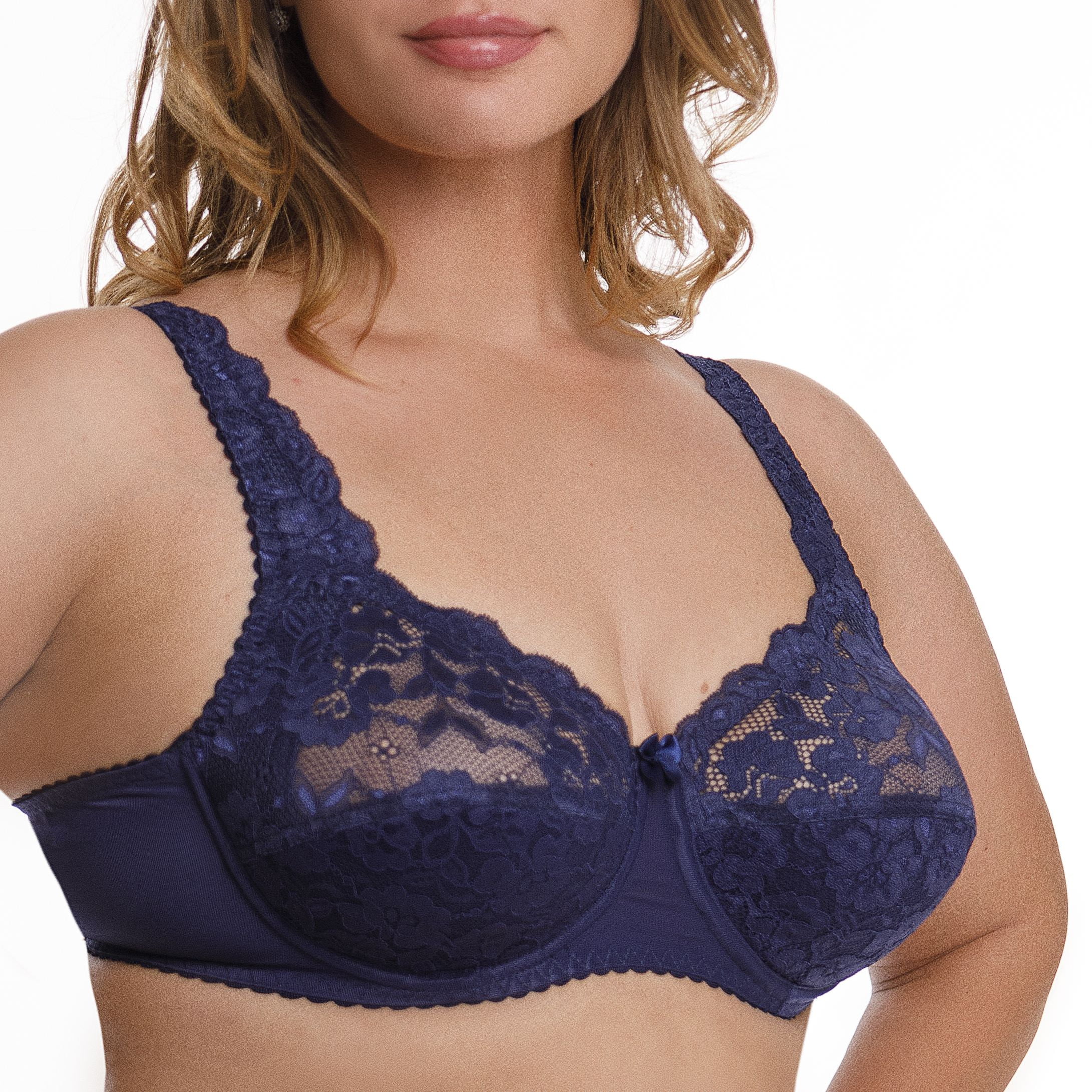 Plus Size Underwire Bra Full Coverage Minimizer Wide Straps Support Panels Non-Padded Lace Cups 34 36 38 40 42 44 / B C D E F G H ( 34G, Navy)